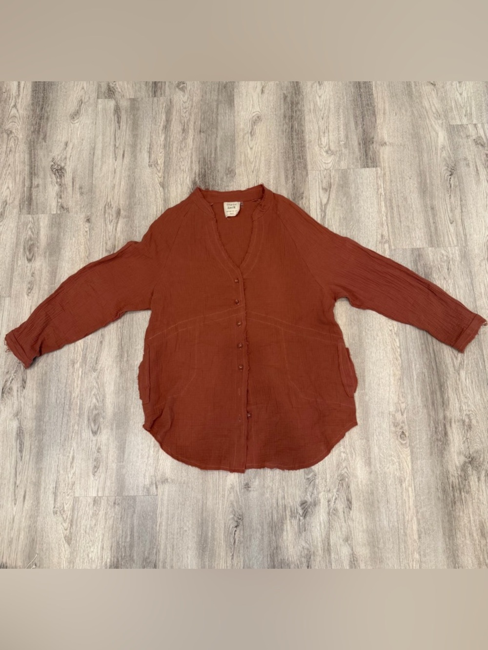 Style Rack Rust Cotton Gauze Button Up Tunic Oversized Small